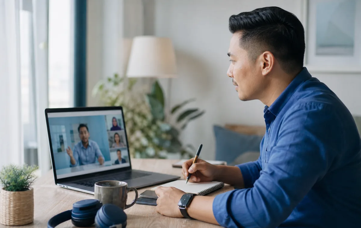 Man attending KTAC online class through a laptop